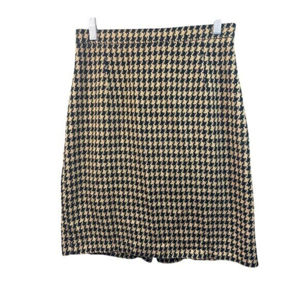 Coldwater Creek Houndstooth Skirt Womens Medium Tan Black Career Casual Pencil‎